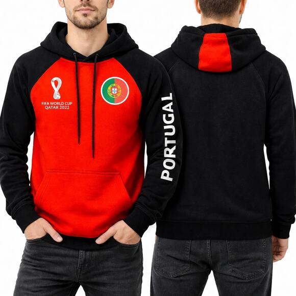 FIFA World Cup Other - Portugal FIFA World Cup Qatar 2022 Hoodie Red Black Soccer Fan Sweatshirt M